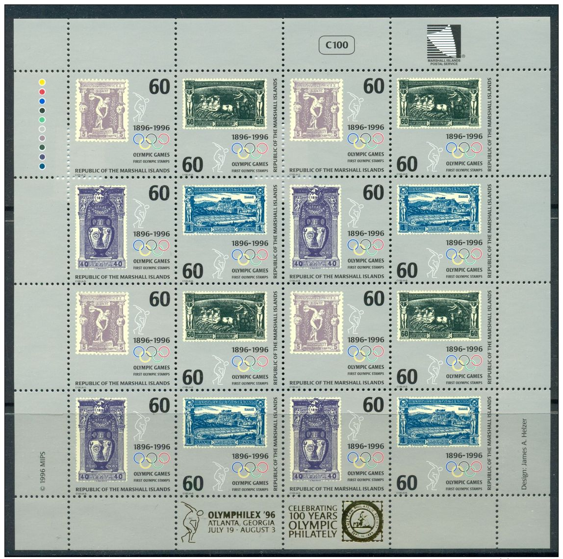 MARSHALL ISLANDS 1996 100TH ANNIV. OF SUMMER OLYMPIC GAMES - OLYPHILEX'96 SHEET MNH M04482 - Marshall Islands