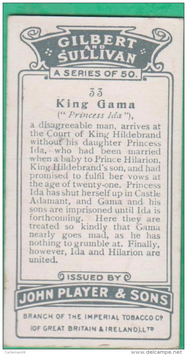 Chromo John Player & Sons, Player's Cigarettes, Gilbert And Sullivan - King Gama - Princess Ida N°33 - Player's