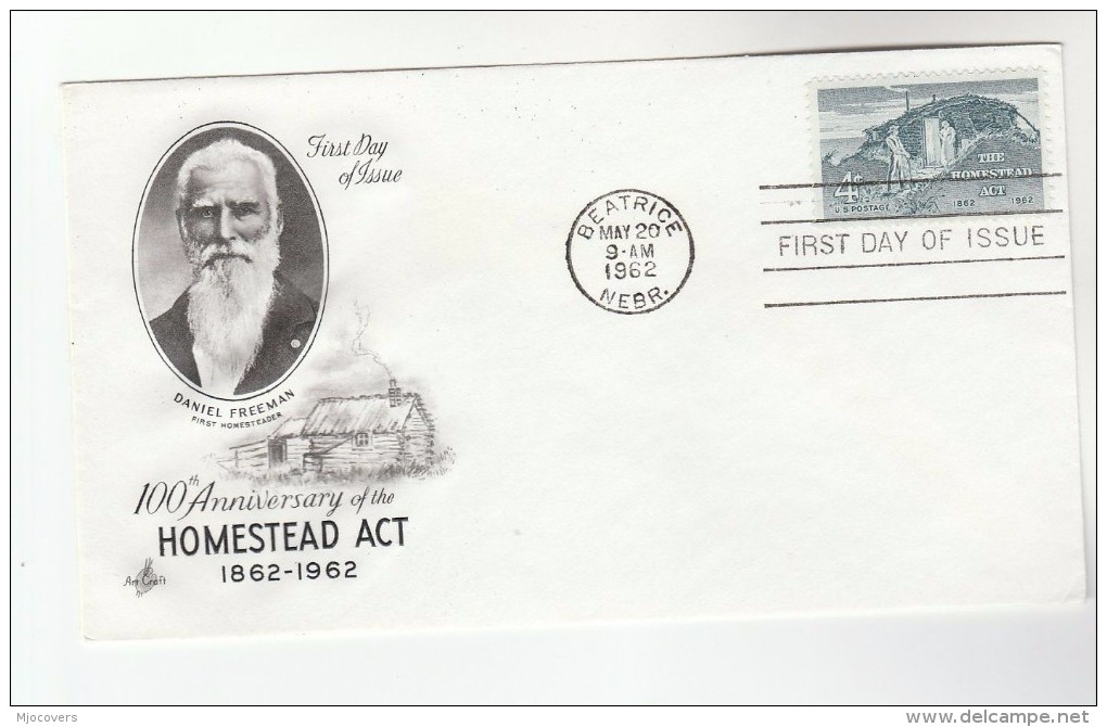 1962 Art Craft USA FDC HOMESTEAD Stamps Cover Daniel Freeman BEATRICE Nabr - 1961-1970