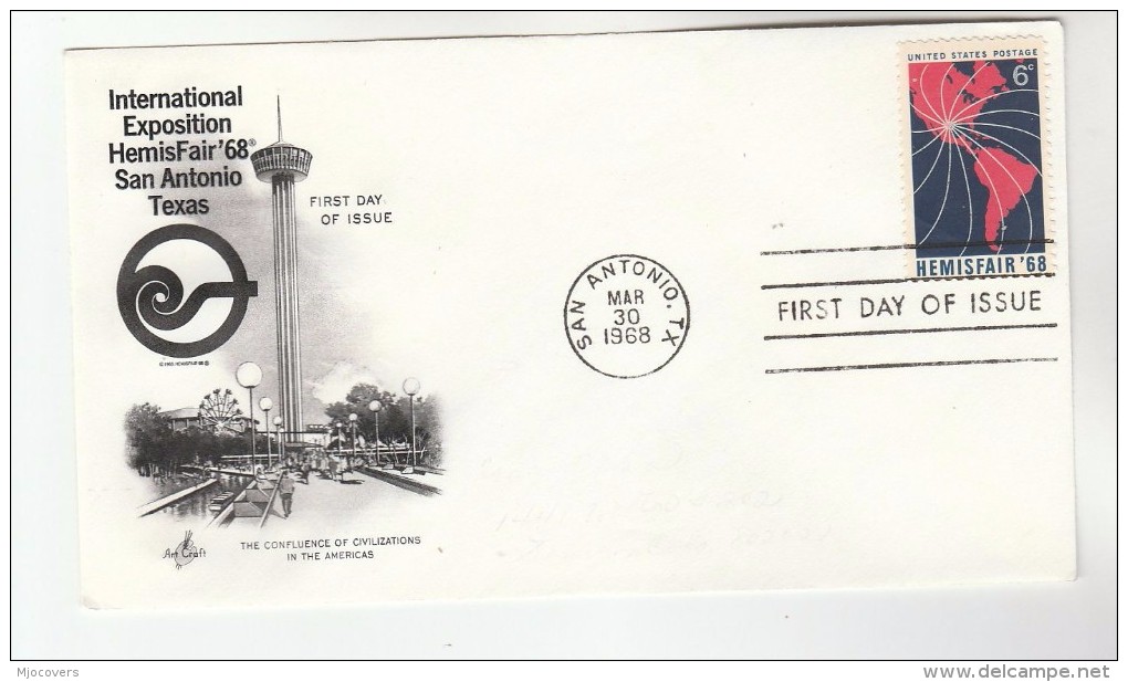 1968 Art Craft USA FDC INTERNATIONAL EXPO  Stamps Cover San Antonio Texas - 1961-1970