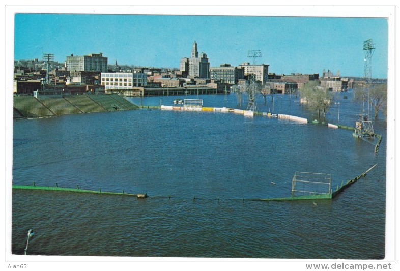 Davenport Iowa Baseball Field Under Mississippi River 1965 Flood Waters, C1960s Vintage Postcard - Davenport