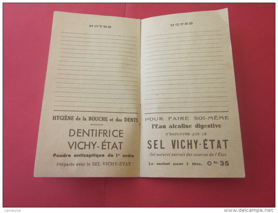 1936 AGENDA VIERGE DE VICHY ALLIER SOURCE DE L'ETAT --CÉLESTINS-HÔPITAL-GRANDE-GRILLE-CHOMEL-PUB DENTIFRICE PASTILLES ..