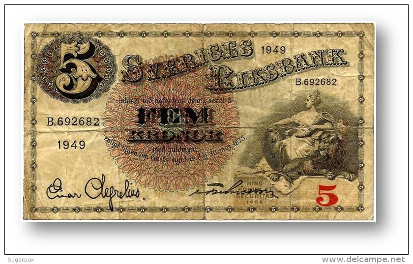 SWEDEN - 5 KRONOR - 1949 - P 33af - Serie B - 2 Scans - Suecia