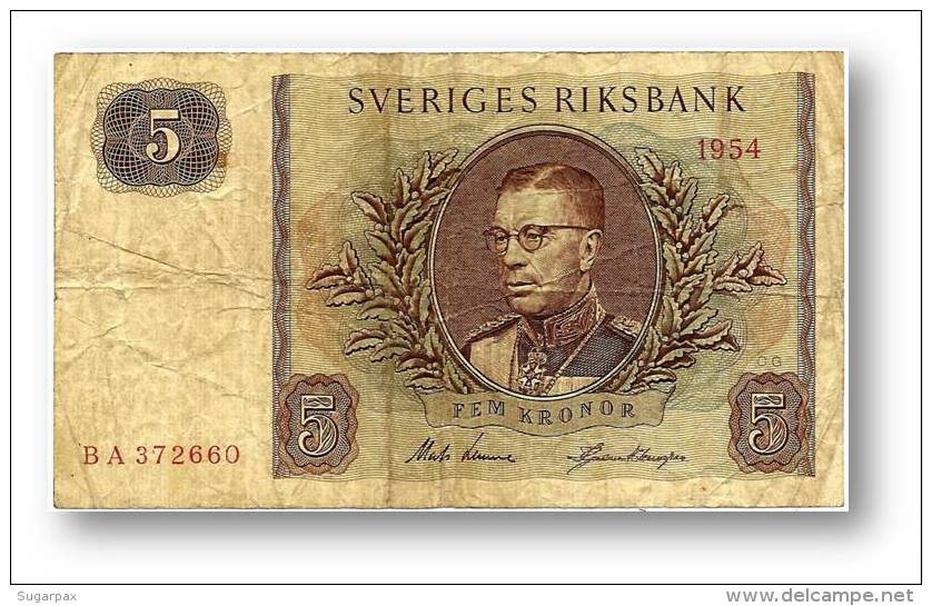 SWEDEN - 5 KRONOR - 1954 - P 42.a - Serie BA - 2 Scans - Suecia