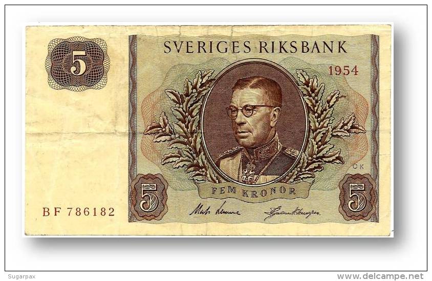 SWEDEN - 5 KRONOR - 1954 - P 42.a - Serie BF - 2 Scans - Suecia