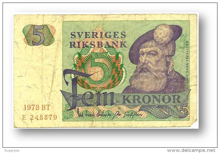 SWEDEN - 5 KRONOR - 1978 - P 51.d - Serie BT - 2 Scans - Zweden