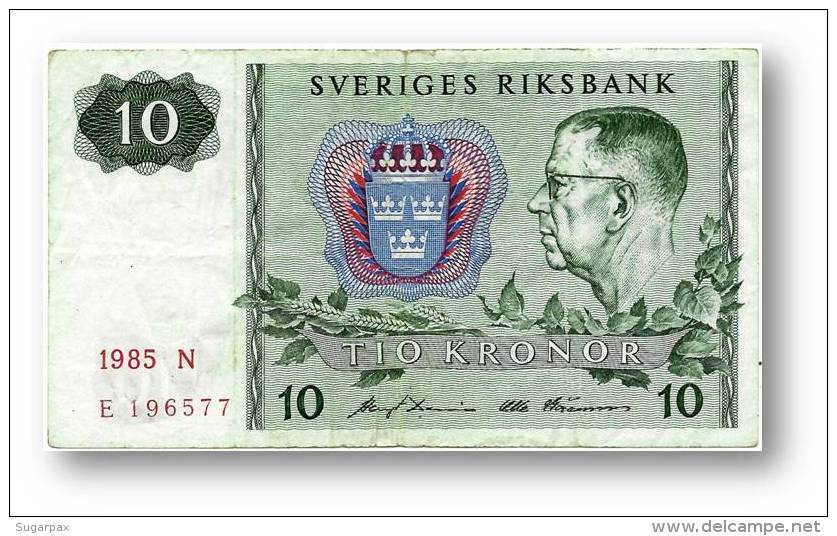 SWEDEN - 10 KRONOR - 1985 - P 52.d - Serie N - 2 Scans - Suecia