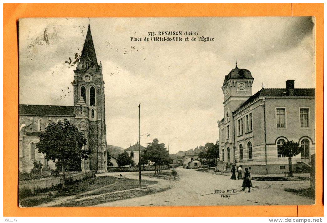 MAY-05 Renaison Place Hotel De Ville Et Eglise. Circulé - Autres & Non Classés