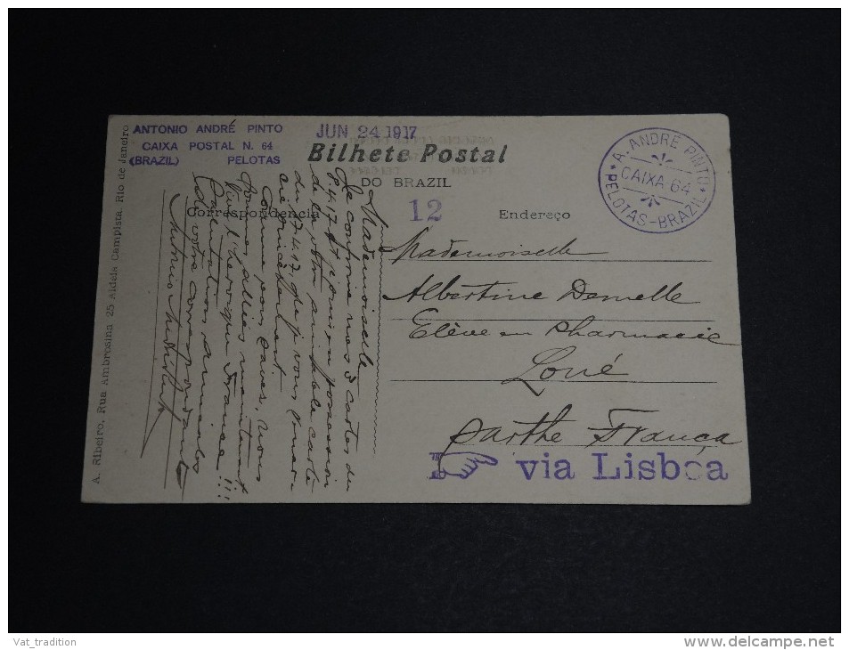 BRÉSIL - Oblitération De Pelotas Sur Carte Postale Pour La France En 1917 Via Lisbonne- A Voir - L 1382 - Lettres & Documents