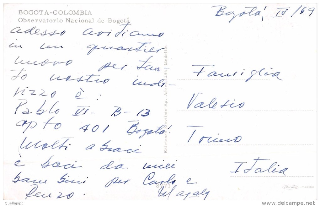 04776 "BOGOTA - COLOMBIA - OBSERVATORIO NACIONAL DE BOGOTA'" ANIMATA.  CART SPED 1969 - Colombia