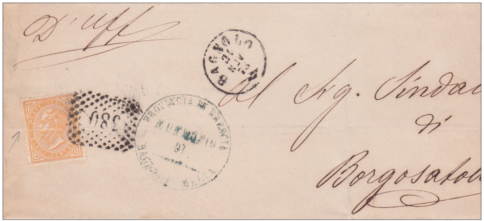 1875 BAGNOLO C1 + Punti (24.11) Su Piego Affrancato Effigie C.10 - Storia Postale