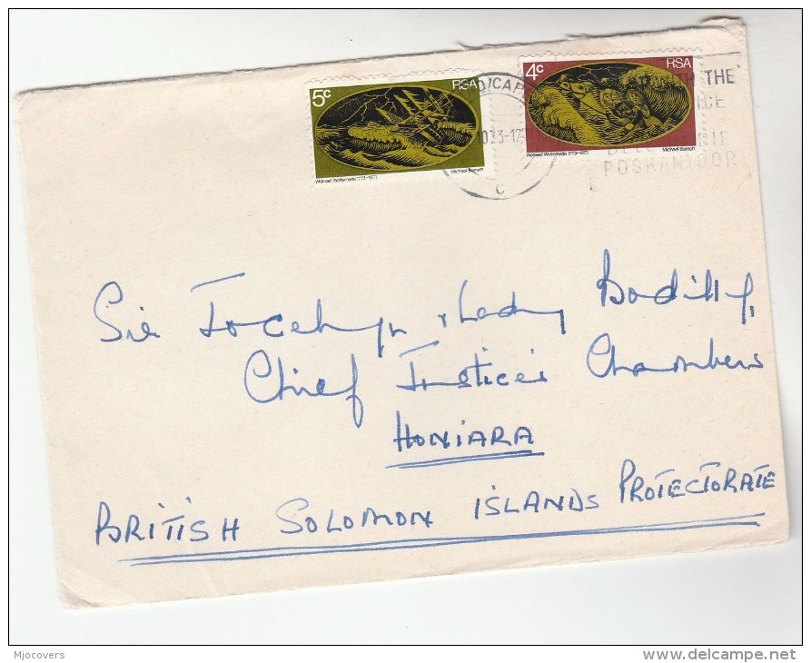 1973 SOUTH AFRICA Stamps COVER To Sir Jocelyn Bodilly BRITISH SOLOMON ISLANDS Chief Justice - Covers & Documents