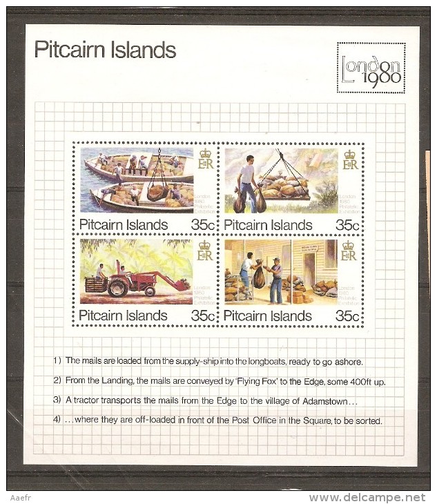 Pitcairn 1980 - Bloc MNH - YT BL 6 - London 1980 - Transport Du Courrier - Bateau - Tracteur - Pitcairninsel