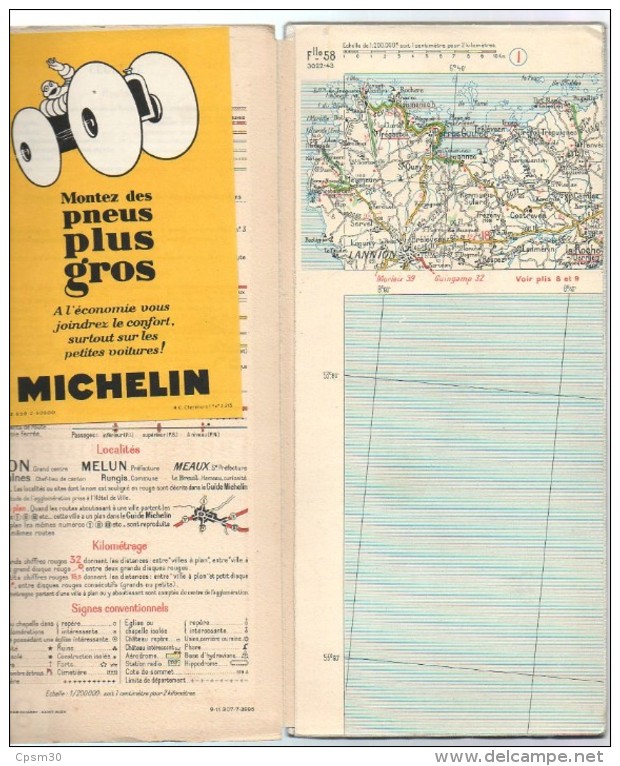 Carte Géographique MICHELIN - N° 058 - BREST-QUIMPER - N° 3022-43 (sur Toile) - Cartes Routières