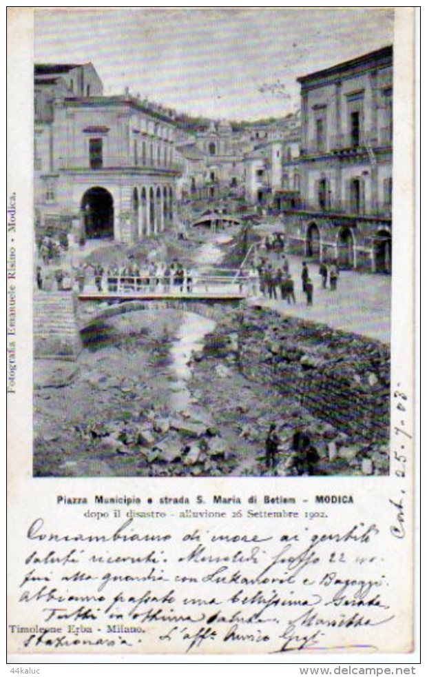 PIAZZA MUNICIPIO E Strada S.Maria Di Betlem Dopo Il Disastro(voir Scan Recto Et Verso) - Modica