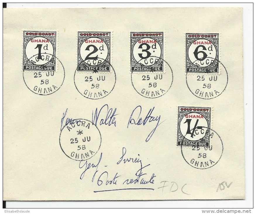 GHANA - 1958 - ENVELOPPE FDC De ACCRA Avec TIMBRES TAXE Pour GENEVE - Ghana (1957-...)