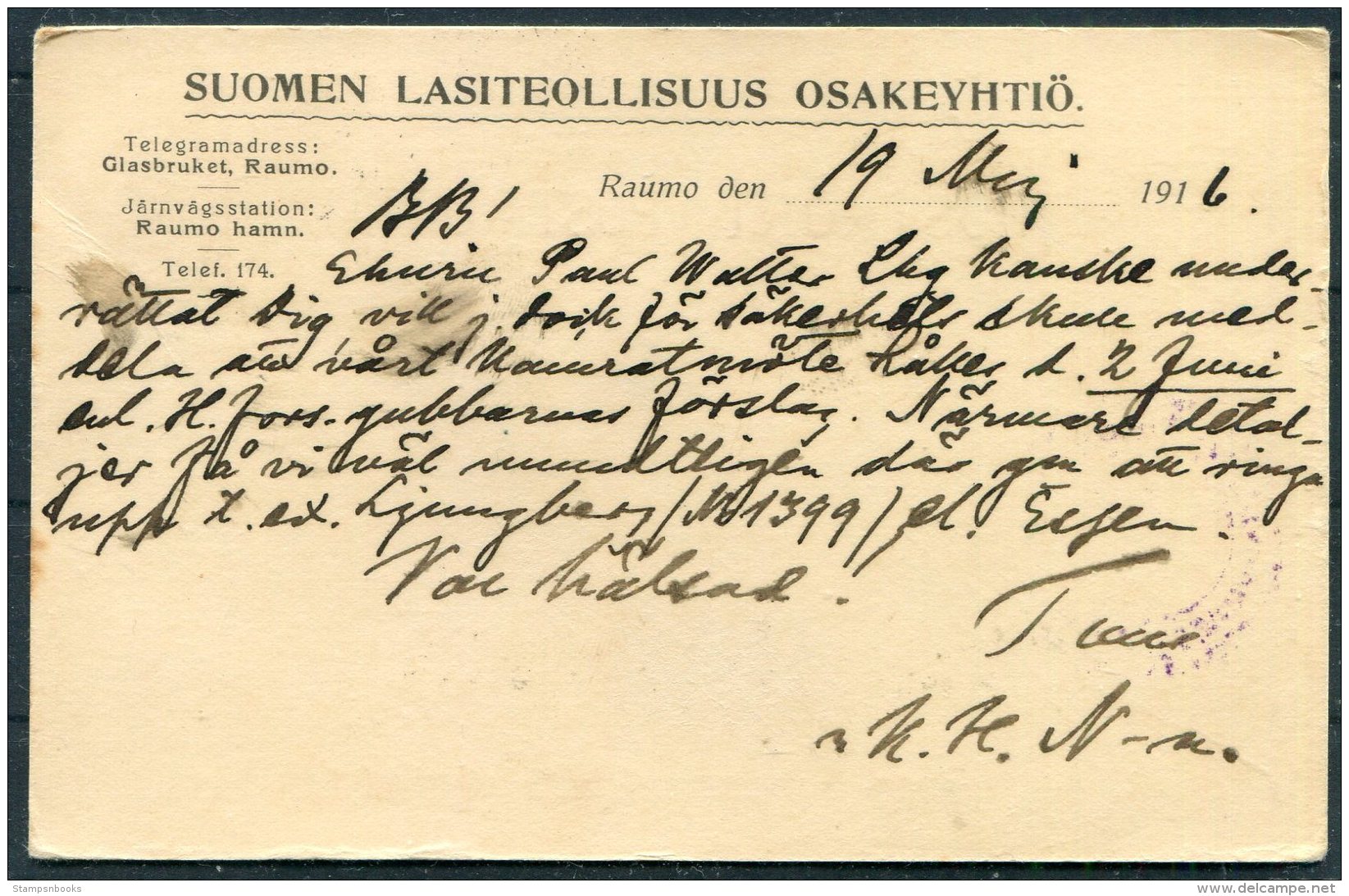 1916 Finland Helsingfors Tammisaari Raumo Censor Business Postcard - Ekenas - Covers & Documents