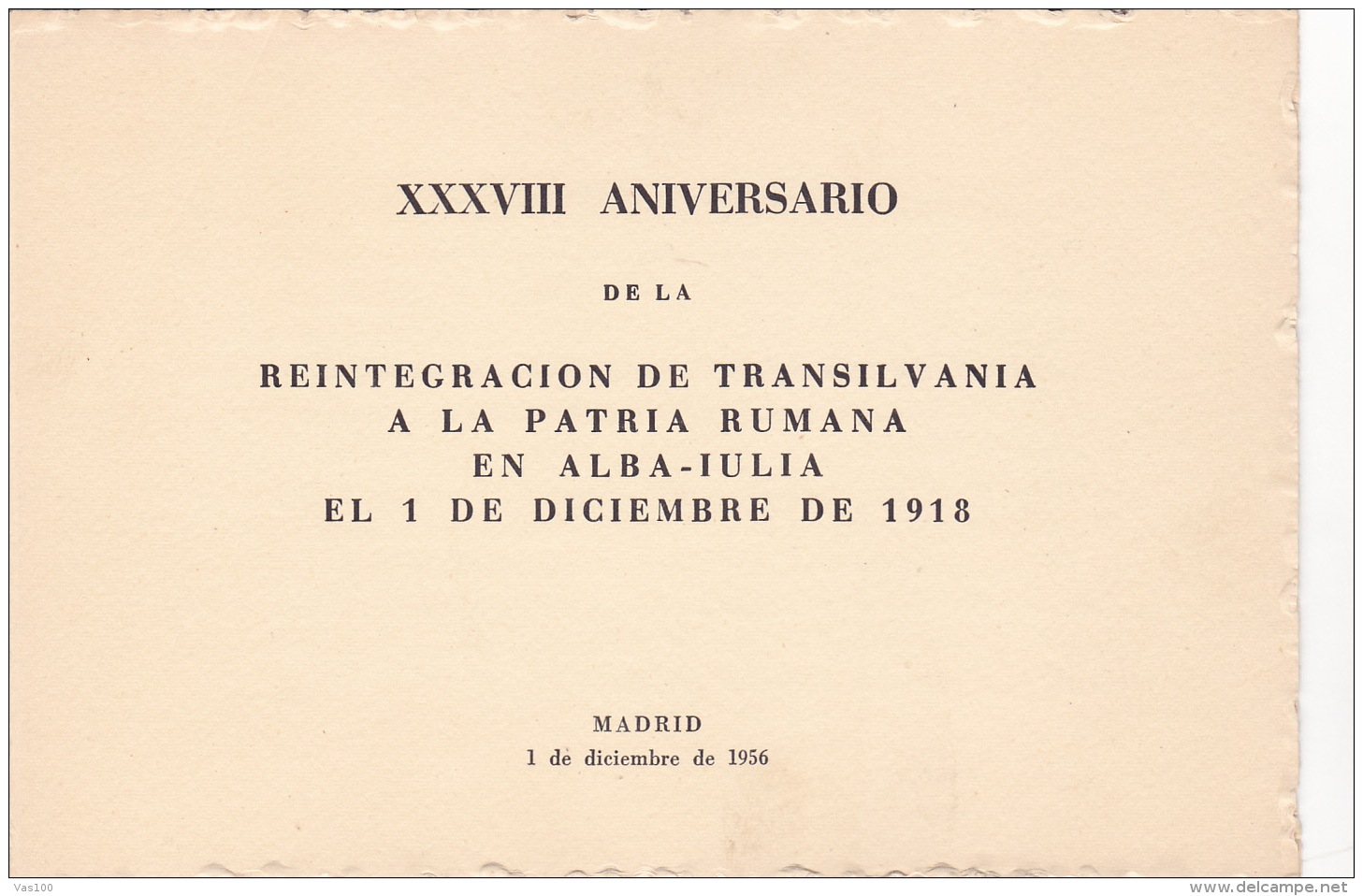 #T95   UNION OF TRANSILVANIA WITH ROMANIA, ALBA IULIA, 1918,    BOOKLETS,  OVERPRINT,  1954, SPAIN EXIL, ROMANIA. - Carnets