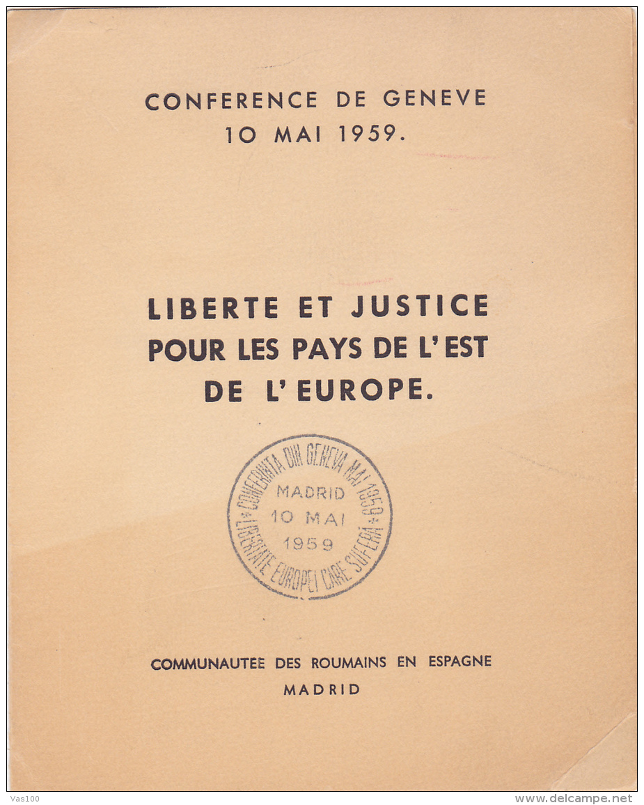 #T97    CONFERENCE , GENEVA, FREEDOM AND JUSTICE ,    BOOKLETS,   1959 , SPAIN EXIL, ROMANIA. - Libretti