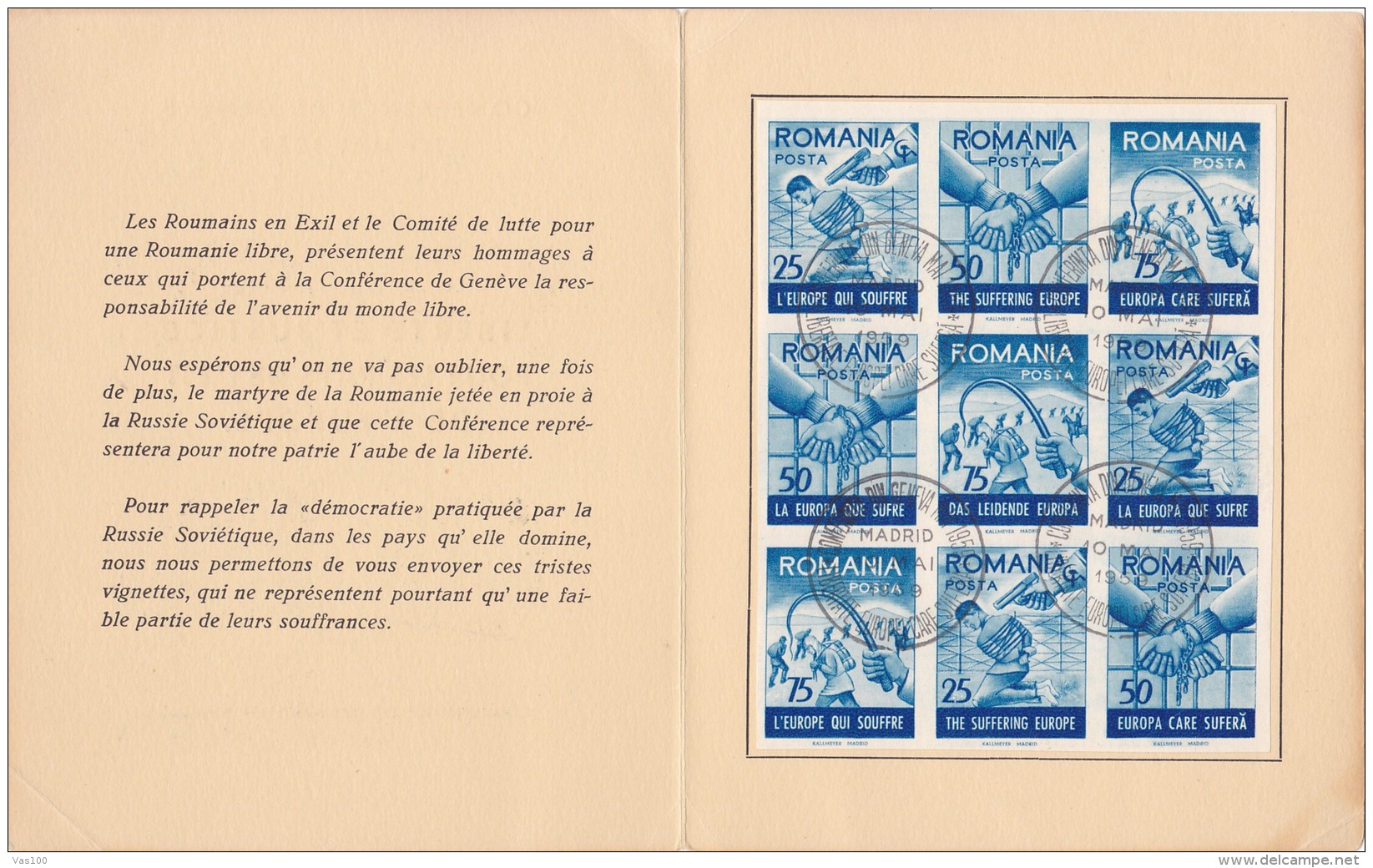 #T97    CONFERENCE , GENEVA, FREEDOM AND JUSTICE ,    BOOKLETS,   1959 , SPAIN EXIL, ROMANIA. - Cuadernillos