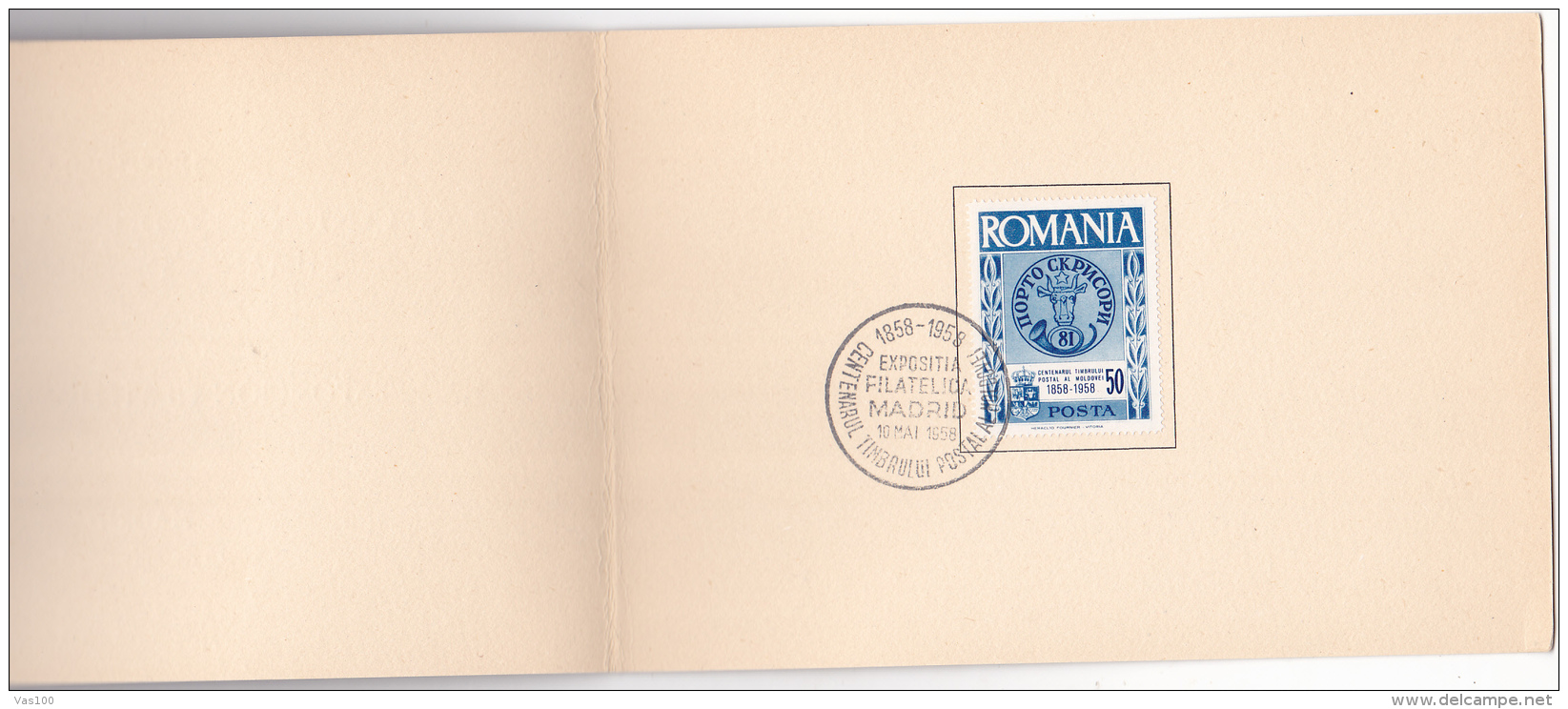 #T99     CENTENARY OF ROMANIAN STAMP FROM MOLDAVIA, ,    BOOKLETS,   1958  , SPAIN EXIL, ROMANIA. - Postzegelboekjes
