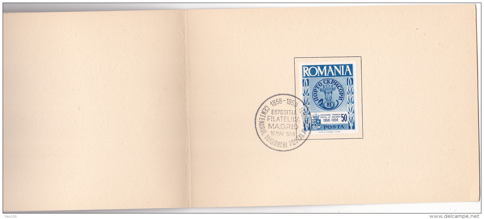 #T99     CENTENARY OF ROMANIAN STAMP FROM MOLDAVIA, ,    BOOKLETS,   1958  , SPAIN EXIL, ROMANIA. - Libretti