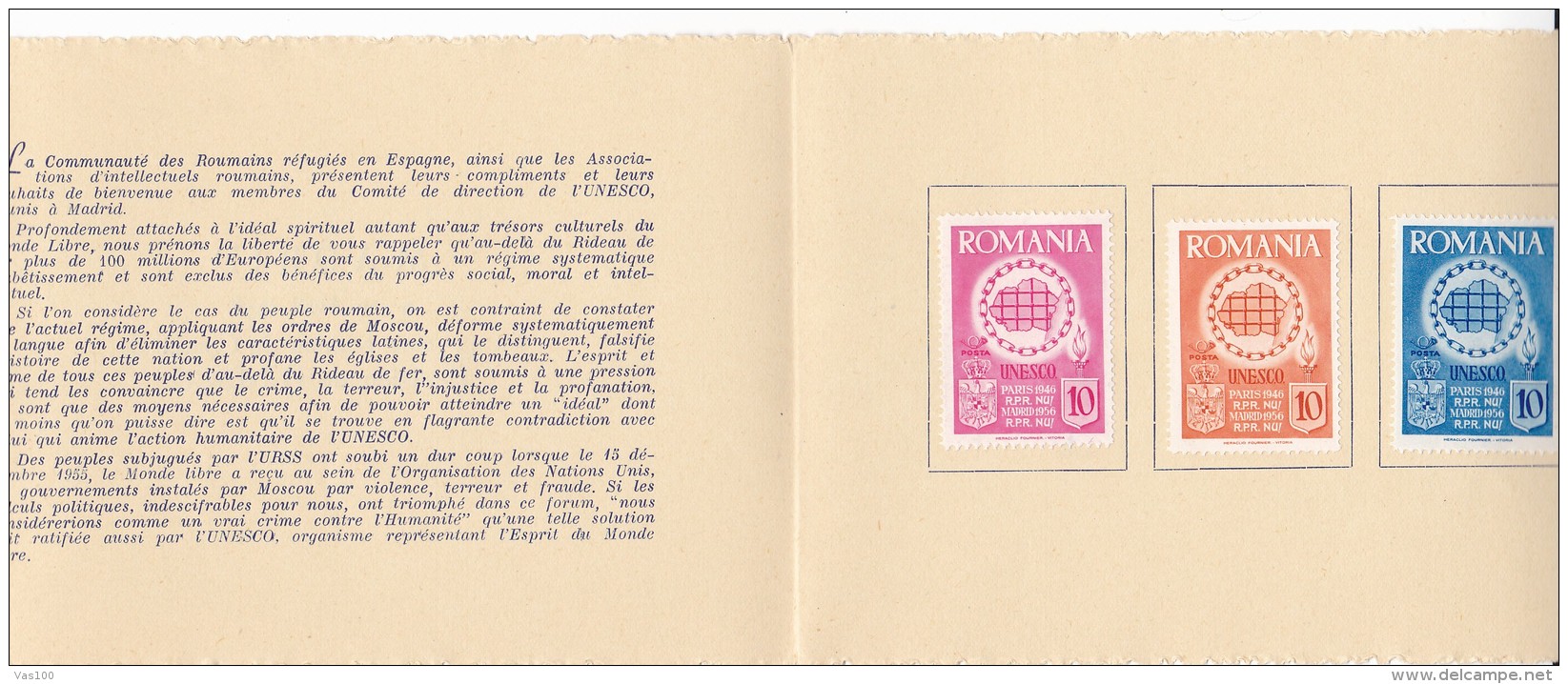 #T100    REUNION OF UNESCO COUNCIL, MADRID,    BOOKLETS,   1956   , SPAIN EXIL, ROMANIA. - Markenheftchen
