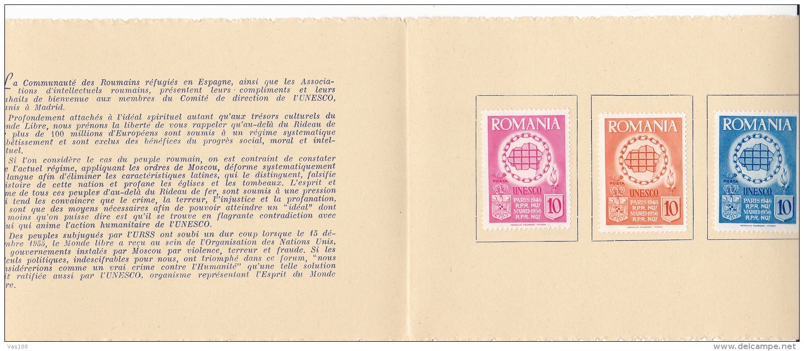 #T100    REUNION OF UNESCO COUNCIL, MADRID,    BOOKLETS,   1956   , SPAIN EXIL, ROMANIA. - Libretti