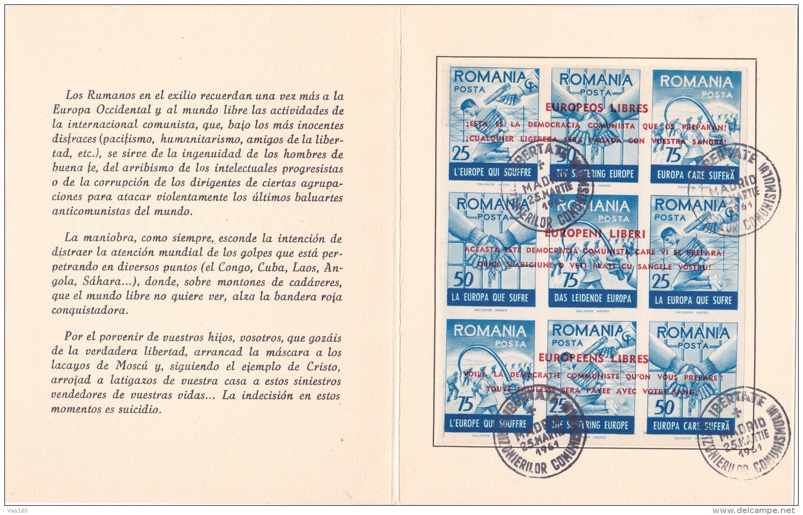 #T101      "PRO AMNISTIA" CONFERENCE, PARIS, FREEDOM AND JUSTICE ,   OVERPRINT , BOOKLETS,  1961  , SPAIN EXIL, ROMANIA. - Carnets