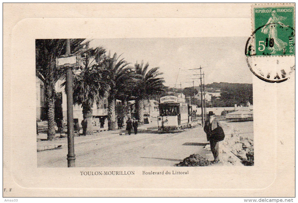 6308. CPA 83 TOULON MOURILLON. BOULEVARD DU LITTORAL. TRAMWAY PUBLICITE DAMES DE FRANCE - Toulon