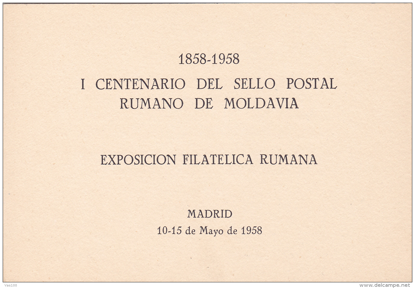 #T103  CENTENARY OF ROMANIAN STAMP FROM MOLDAVIA, ROMANIAN PHILATELIC EXP.,BOOKLETS,1958 , SPAIN EXIL, ROMANIA. - Postzegelboekjes