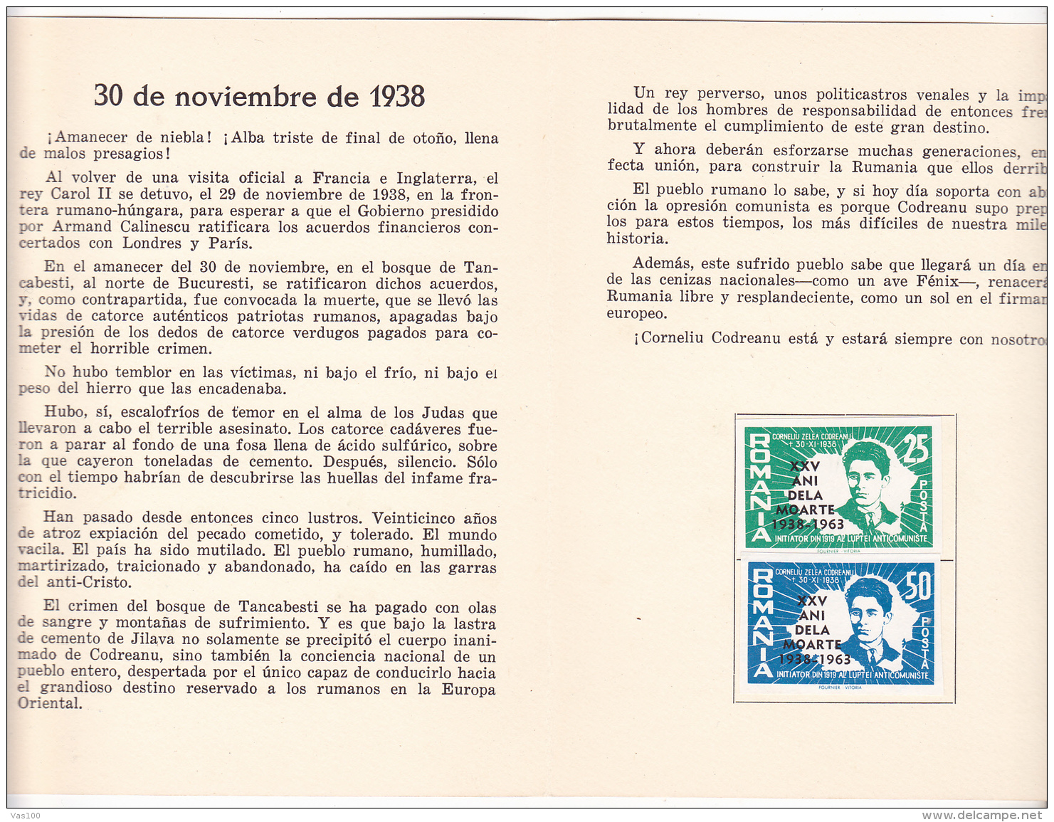 #T104   IN MEMORIAM OF CORNELIU Z. CODREANU , BOOKLETS,1963 , SPAIN EXIL, ROMANIA. - Postzegelboekjes