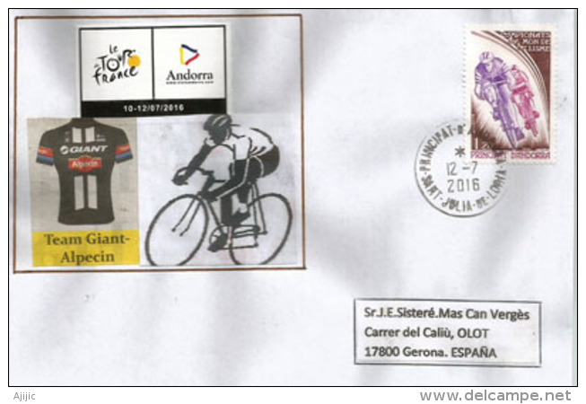 Novena Etapa Del Tour De Francia 2016.184 Km, Vielha (Val D'Aran, España) Y Arcalis (Andorra), Carta Enviada A España - Storia Postale