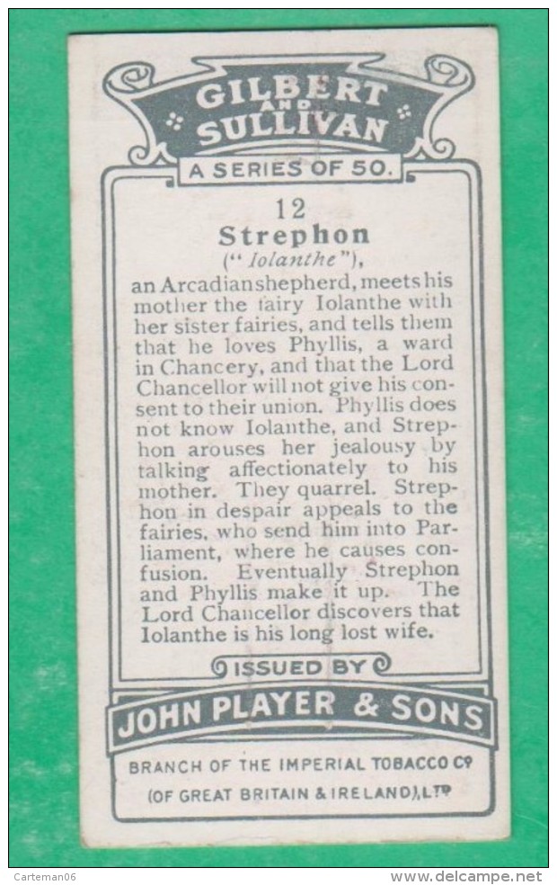 Chromo John Player & Sons, Player's Cigarettes, Gilbert And Sullivan - Strephon - Iolanthe N°12 - Player's