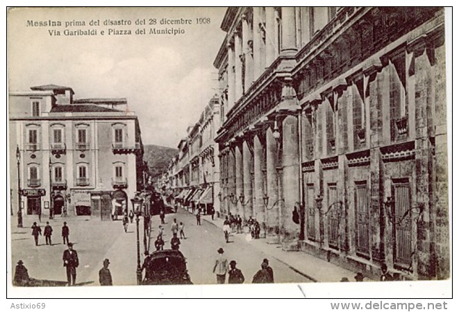 MESSINA PRIMA DEL DISASTRO VIA GARIBALDI E PIAZZA DEL MUNICIPIO    L800 - Messina