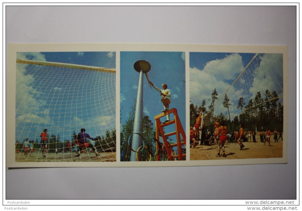 RUSSIA. KICHERA  (Siberian Village). Football Game At Stadium. Volleyball. OLD USSR PC. 1978. Long Format - Voleibol