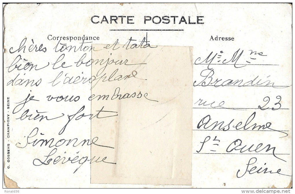 CP FANTAISIE Surréaliste Avion Portrait De Simone LEVEQUE  Envoyé à Oncle Et Tante BRANDIN ST OUEN - Genealogie