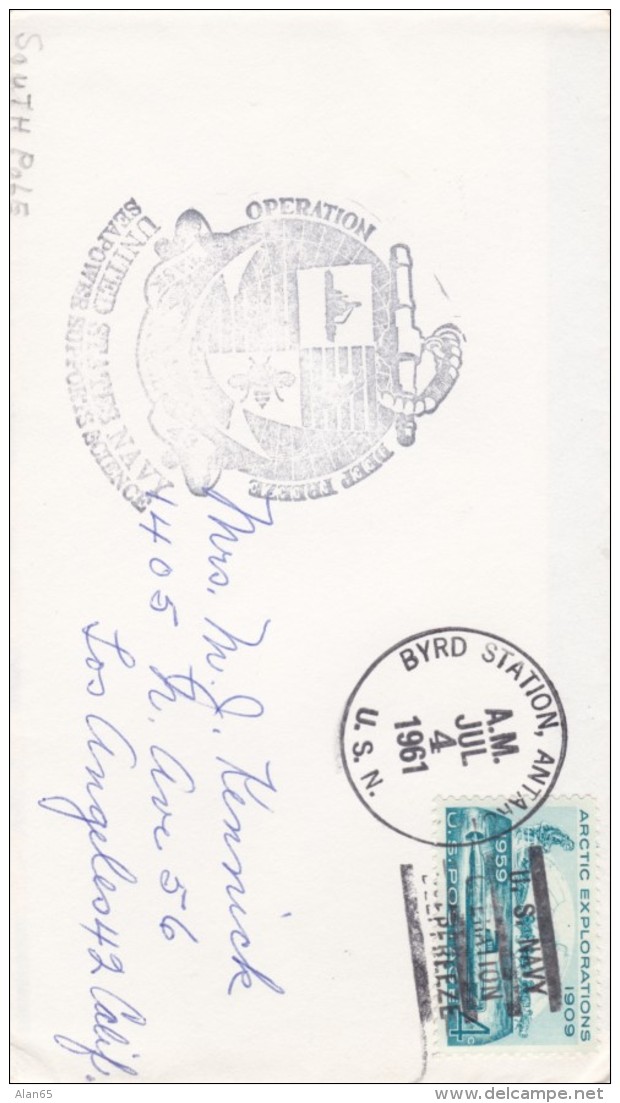 USA 'Operation Deep Freeze' Antarctica 1961 Byrd Station Postmark Cancel US Navy Illustrated Cover - Event Covers