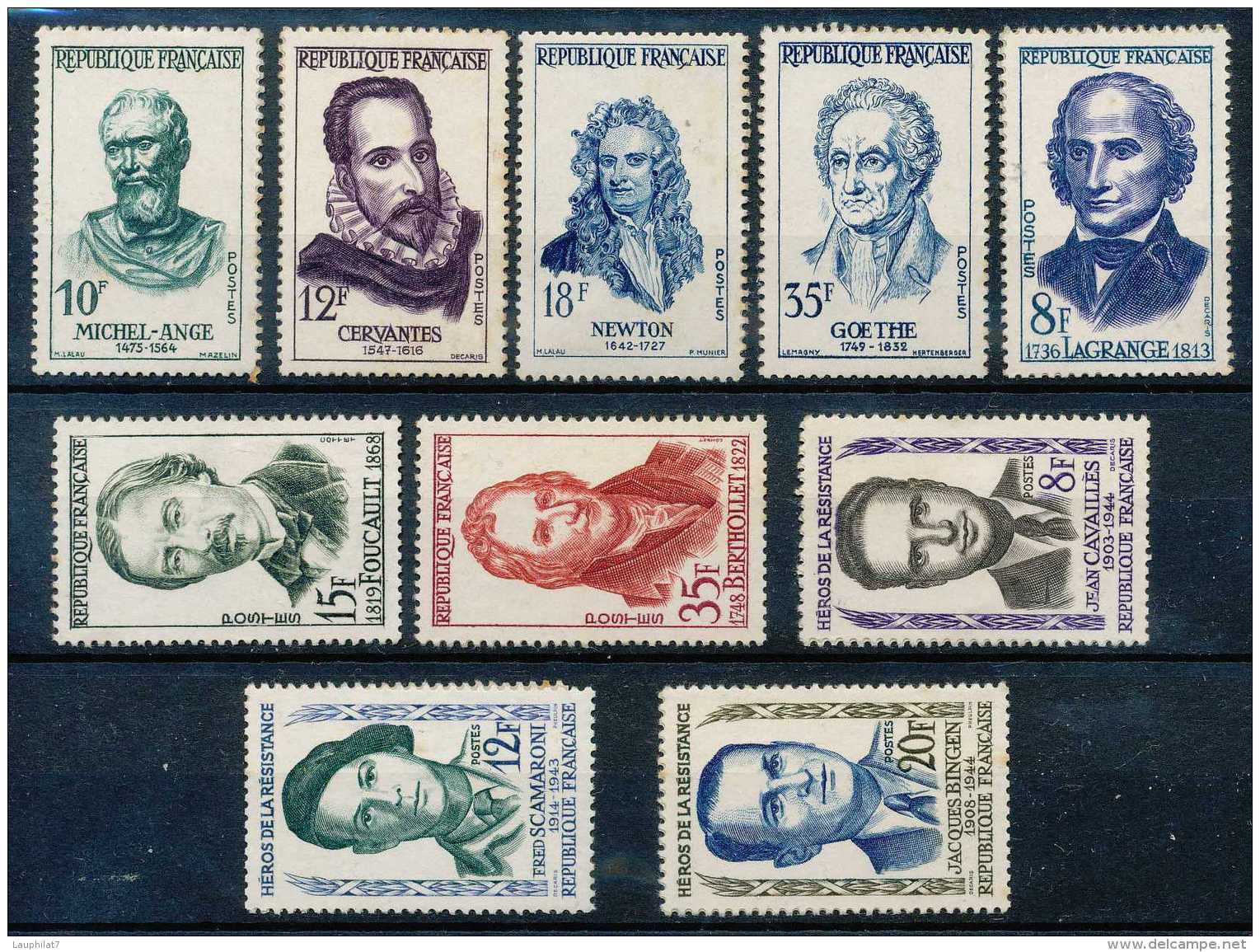 France 1950Â… , Petit Lot De Célébrités, Bdf Collé Sur Le Recto Du Timbre - Unused Stamps