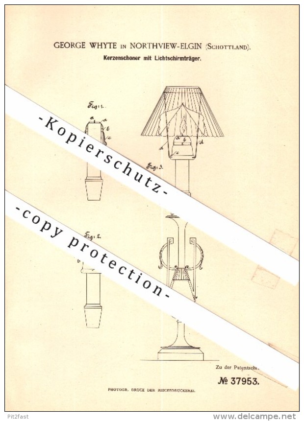 Original Patent - George Whyte In Northview - Elgin / Moray , 1886 , Kerzenschoner , Lamp , Scotland !!! - Moray