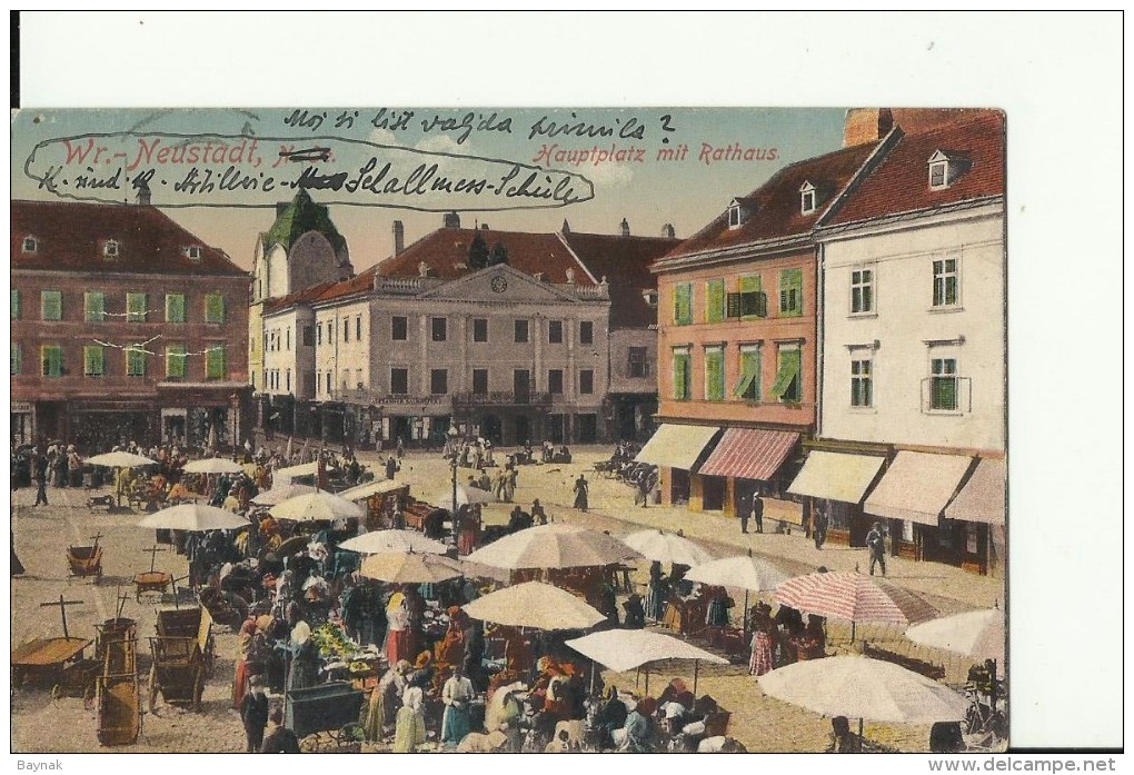 N.O.166   --  WIENER NEUSTADT   --  HAUPTPLATZ MIT RATHAUS  --  MARCHE,   --  1917 - Wiener Neustadt