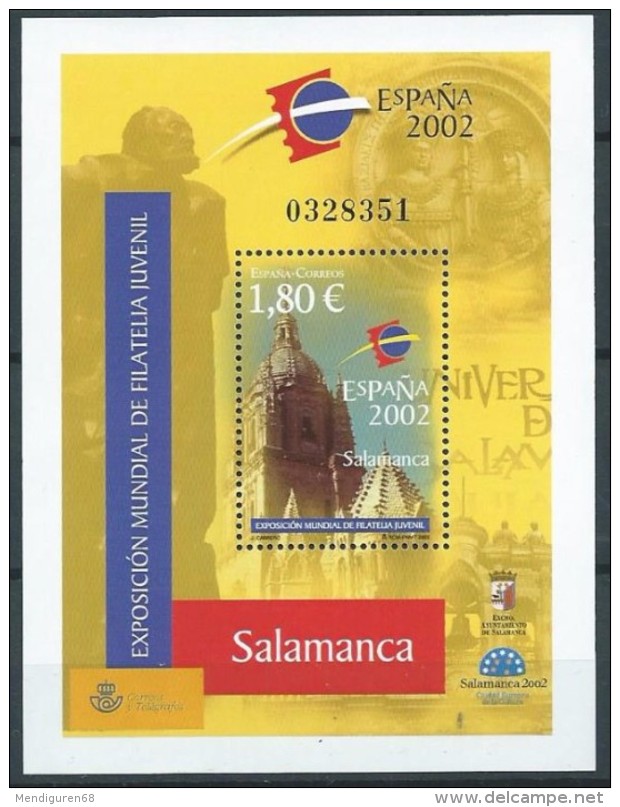 ESPAGNE SPANIEN SPAIN ESPAÑA 2002 PHILATELIC EXHIBITION SALAMANCA M/S ED HB3943 YV F106-3520 MI B3799 SG 3921 SC S3183 - Blocchi & Foglietti