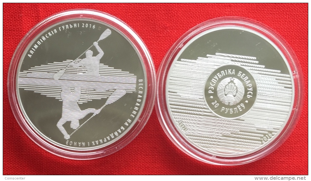 Belarus 20 Roubles 2016 "Olympic Rio - Canoeing And Kayaking" Silver PROOF - Bielorussia