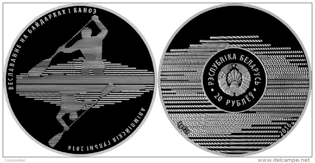 Belarus 20 Roubles 2016 "Olympic Rio - Canoeing And Kayaking" Silver PROOF - Wit-Rusland