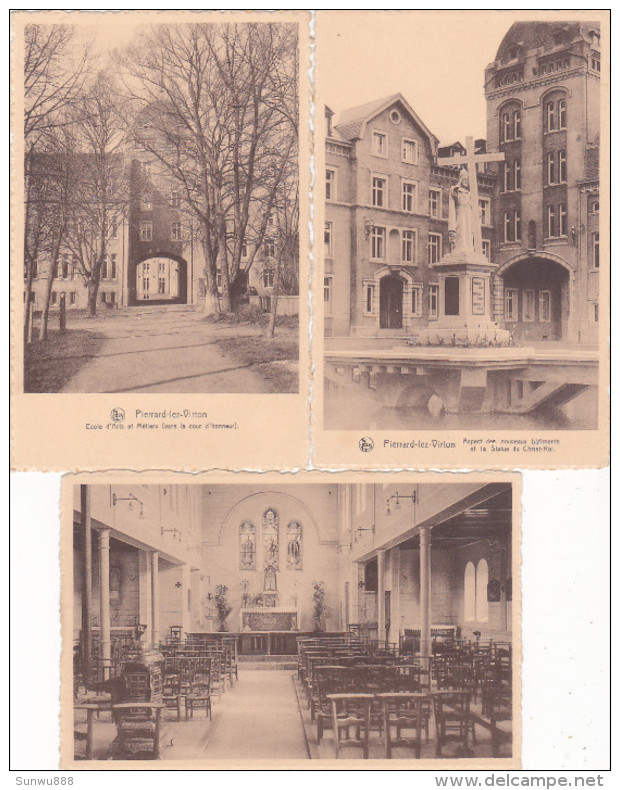 Pierrard-lez-Virton - Lot De 3 Cartes (Ecole D'Arts & Métiers, Statue, ...) - Virton