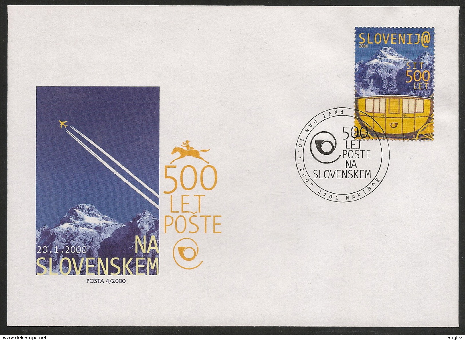 Slovenia: 2000 500th Anniversary Of The Postal Service, Stage Coach, Illustrated FDC - Slowenien