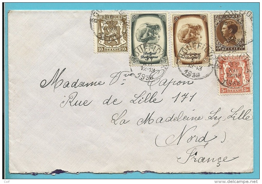 402+419+420+488+491 Op Brief Met Stempel BOUFFIOULX - 1934-1935 Leopold III