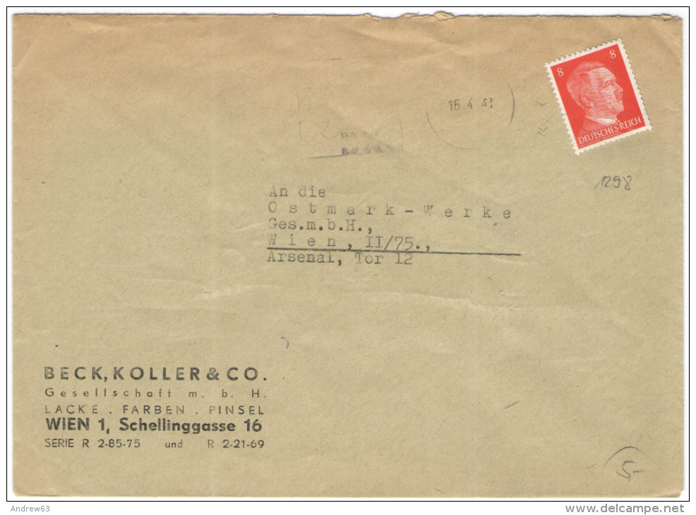 Deutsches Reich - 1943 - 8 + Flamme BKC - Beck, Koller & Co. GMBH - Viaggiata Da Wien - Storia Postale