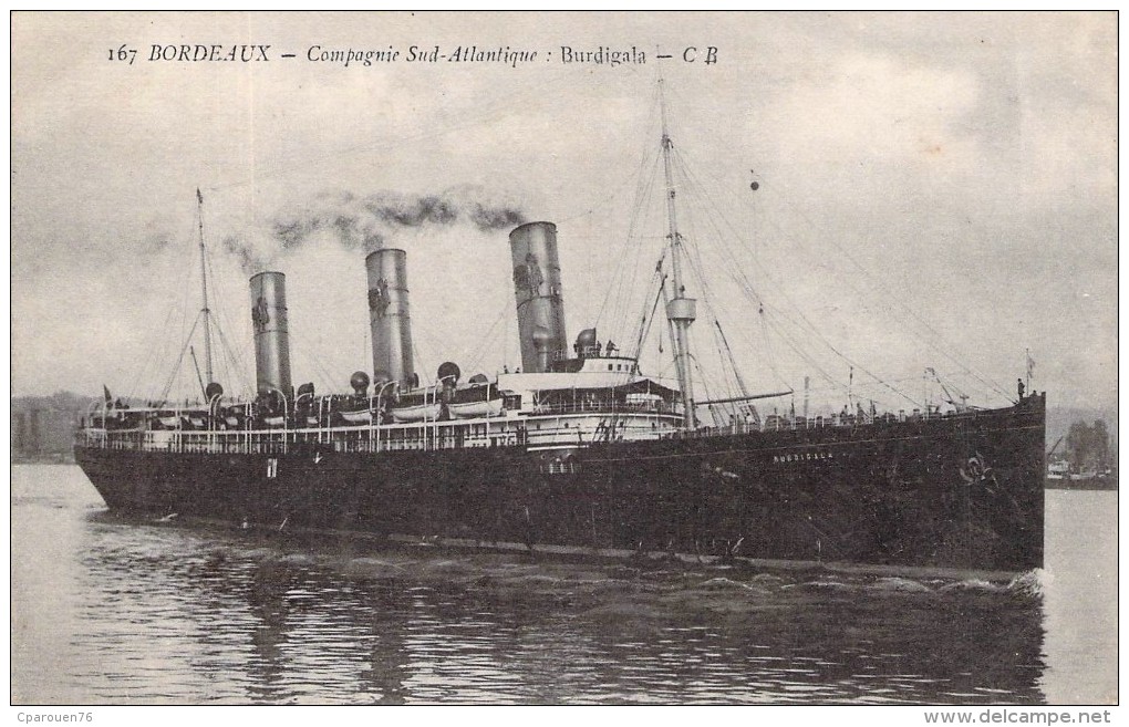 Cpa Bordeaux Paquebot Postal Grande Vitesse Identifié " Burdigala  " Compagnie De Navigation Sud Atlantique 1897 Dandzig - Piroscafi