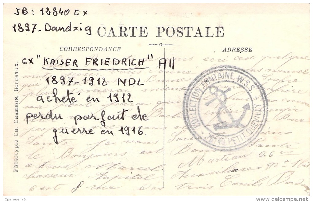 Cpa Bordeaux Paquebot Postal Grande Vitesse Identifié " Burdigala  " Compagnie De Navigation Sud Atlantique 1897 Dandzig - Piroscafi